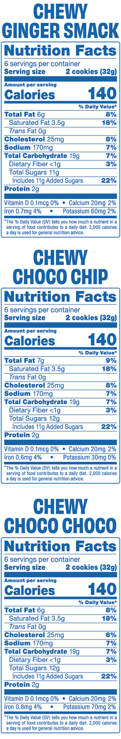three box, ginger, choco, choco choco nutrition facts