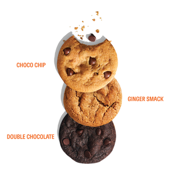choco chip, ginger smack, double chocolate 